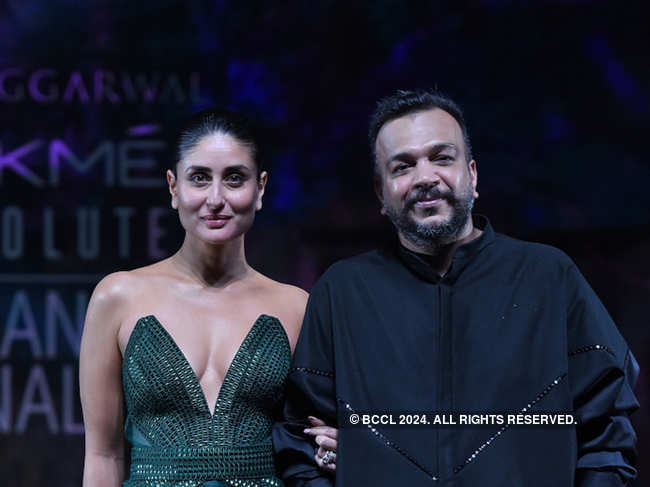 Actress Kareena Kapoor Khan and designer Amit Aggarwal walk the ramp at the LFW finale earlier this year.