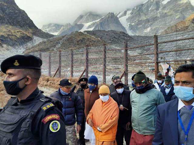 Inspecting reconstruction works at Kedarnath