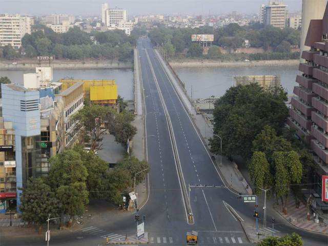 Deserted Nehru bridge over Sabarmati river