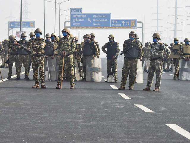 ​Security personnel near Ghazipur border