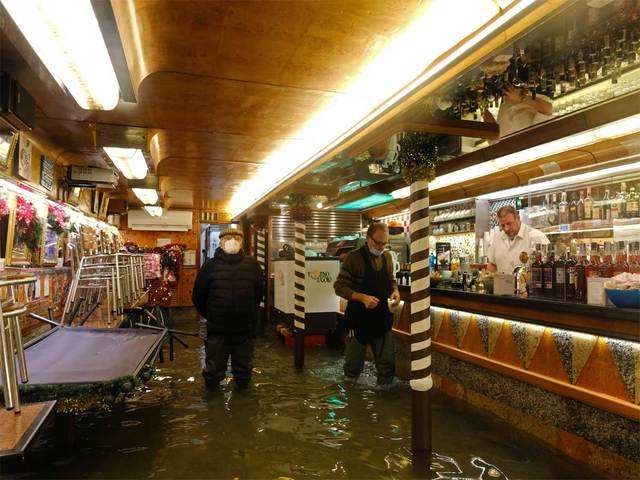 ​Inside a flooded cafe