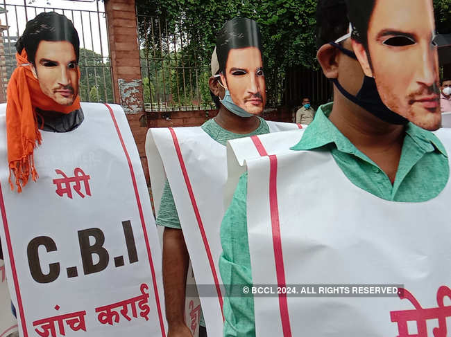 File photo of July 2020: ​The Rajput Karni Sena in Nagpur staged an agitation at Savidhan Chowk wearing Sushant Singh ​Rajput masks demanding a CBI probe into the incident.