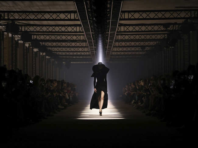 ​A model wears a creation for the Givenchy fashion collection during Women's fashion week Fall/Winter 2020/21 presented in Paris on March 1, 2020.