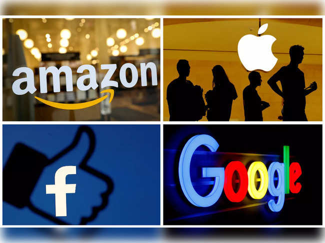 FILE PHOTO: The logos of Amazon, Apple, Facebook and Google