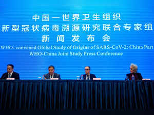 WHO team at a news conference in Wuhan