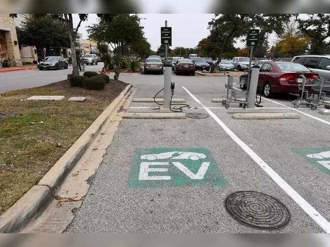 An electric vehicle fast charging station in Austin, Texas