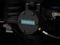 Siemens logo is shown on a new Siemens Charger locomotive in California
