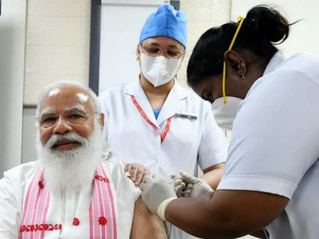 Prime Minister Narendra Modi takes first dose of vaccination on Monday.