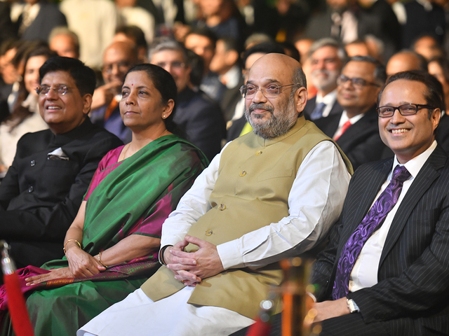 Union Ministers Amit Shah, Nirmala Sitharaman and Piyush Goyal with The Times Group MD, Vineet Jain