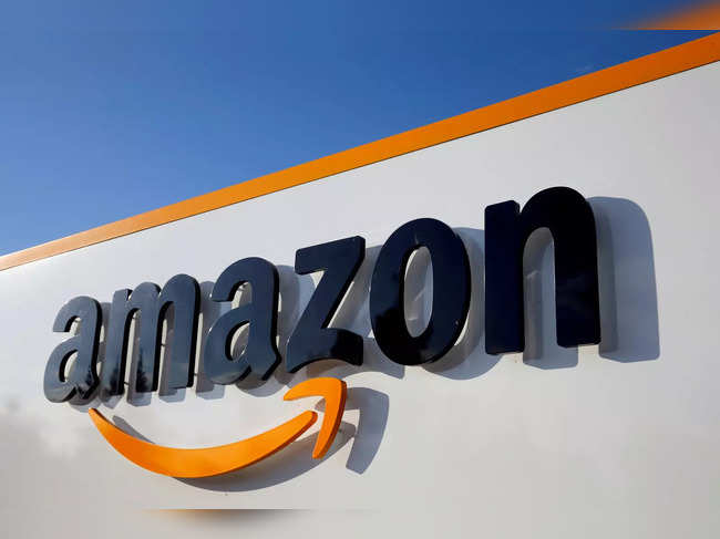 FILE PHOTO: The logo of Amazon is seen at the company logistics centre in Boves, France