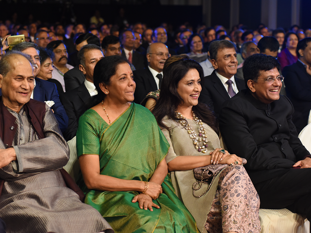 Rahul Bajaj, Nirmala Sitharaman, Seema Goyal and Piyush Goyal at the event