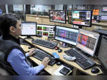 Kolkata: A share broker watches stock prices on a screen as Union Finance Minist...