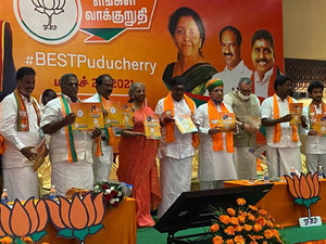 Puducherry elections 2021: FM Nirmala Sitharaman releases BJP manifesto