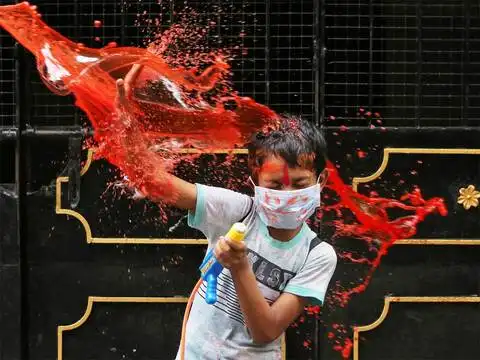 Splashed with coloured water