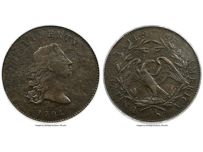 Known as a pattern, the front features the flowing hair portrait of Liberty and the date 1794, while the reverse side shows a small eagle on a rock within a wreath.