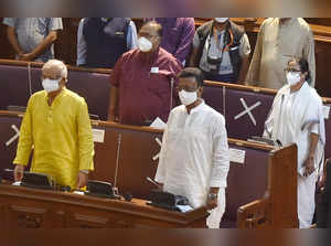 Kolkata: West Bengal chief Minister Mamata Banerjee and other MLAs during the Sp...