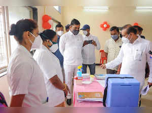 Jalna: Maharashtra Health Minister Rajesh Tope attends the COVID-19 vaccine tria...