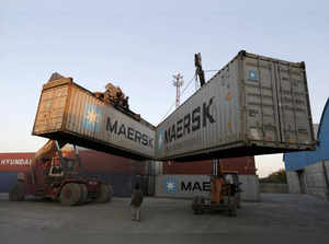 FILE PHOTO: Mobile cranes prepare to stack containers at Thar Dry Port in Sanand
