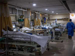 Patients suffering from the coronavirus disease (COVID-19) are seen inside the ICU ward at Holy Family Hospital in New Delhi