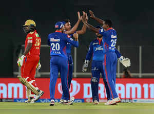 Ahmedabad: Kagiso Rabada of Delhi Capitals celebrates after takes a wicket of Ch...