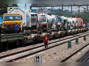 Oxygen Express Trains transport cryogenic tankers carrying liquid oxygen, in New Delhi