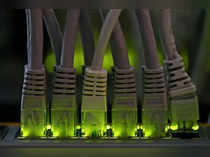 FILE PHOTO: LAN network cables plugged into a Bitcoin mining computer server are pictured in Bitminer Factory in Florence