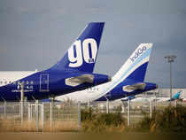 FILE PHOTO: A GoAir Airbus A320neo passenger aircraft is parked at the Airbus factory in Blagnac near Toulouse