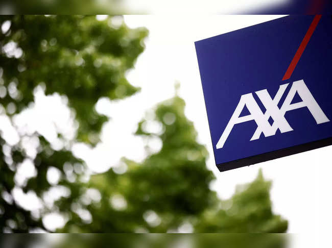The logo of French Insurer Axa is seen outside a building in Les Sorinieres near Nantes