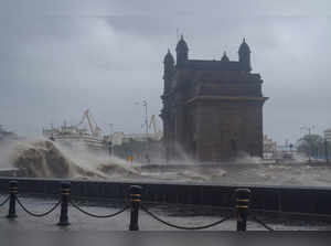 Mumbai: Strong sea waves near the Gateway of India as cyclone Tauktae approaches...