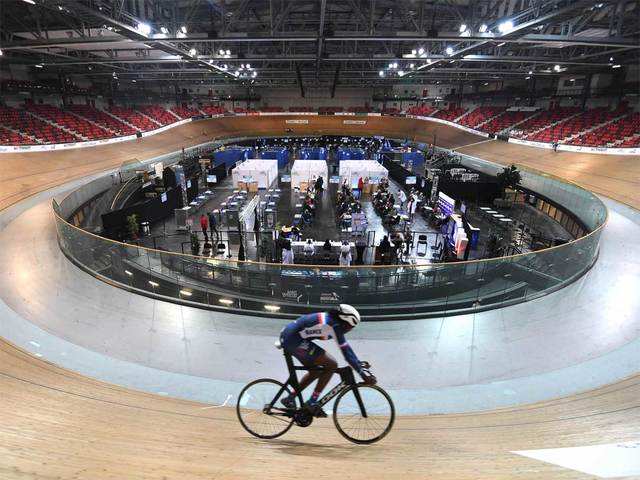 Inside a velodrome