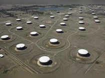 FILE PHOTO: Crude oil storage tanks are seen from above at the Cushing oil hub in Cushing, Oklahoma, U.S.