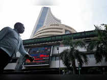 A man walks past the Bombay Stock Exchange (BSE) building in Mumbai