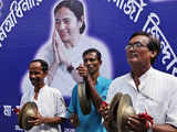 Trinamool Congress party supporters celebrate the victory