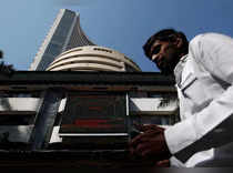 A man walks past the Bombay Stock Exchange building in Mumbai