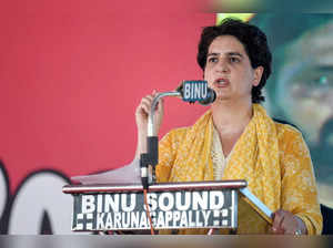 Kollam: Congress General Secretary Priyanka Gandhi Vadra addresses a public meet...