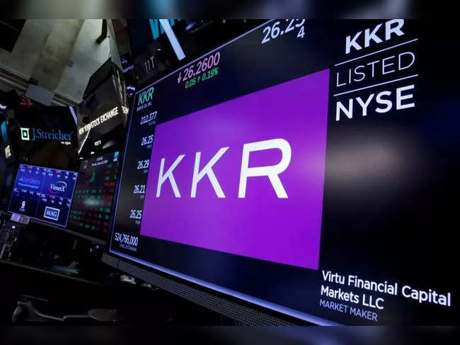 FILE PHOTO: Trading information for KKR & Co is displayed on a screen on the floor of the NYSE in New York