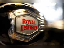 The logo of Royal Enfield is pictured on a bike at Royal Enfield's flagship shore in Bangkok