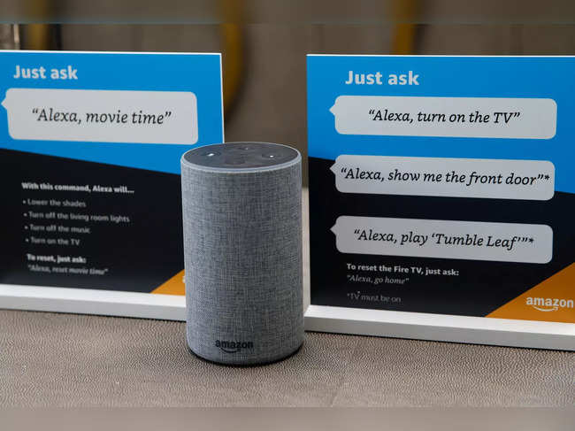 FILE PHOTO: Prompts on how to use Amazon's Alexa personal assistant are seen in an Amazon ‘experience centre’ in Vallejo