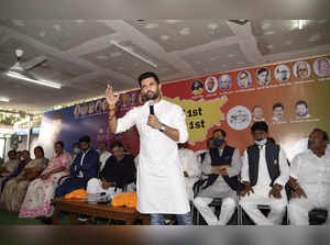 Patna: Lok Janshakti Party (LJP) President Chirag Paswan addresses party MPs and...