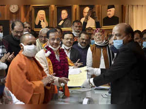 Lucknow: Uttar Pradesh Deputy CM and BJP candidate Dinesh Sharma files his nomin...