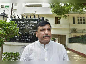 AAP MP Sanjay Singh outside his residence