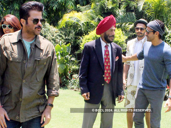 File photo of ​June 2015: Film star - Farhan Akhtar, Anil Kapoor, Ranbir Singh and Priyanka Chopra meets with Milkha Singh at his residence Chandigarh​.