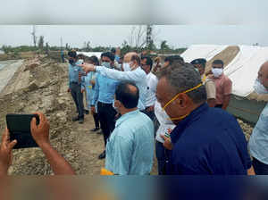Parganas: Central team visits a Cyclone Yaas hit area at Gosaba in South 24 Parg...