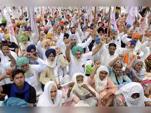 Amritsar: Members of various farmers organizations protest against the Central G...