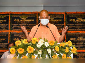 Gorakhpur: Uttar Pradesh Chief Minister Yogi Adityanath addresses during laying ...