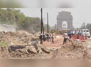New Delhi: Redevelopment project work is underway at Rajpath, in East Delhi. (PT...