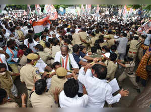 Telangana Pradesh Congress Committee party workers during a protest i...