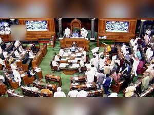 Opposition members protest in the Lok Sabha