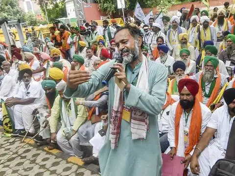 Yogendra Yadav during Kisan Sansad