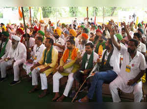 New Delhi: Farmers during their Kisan Sansad at Jantar Mantar in New Delhi. (PTI...
